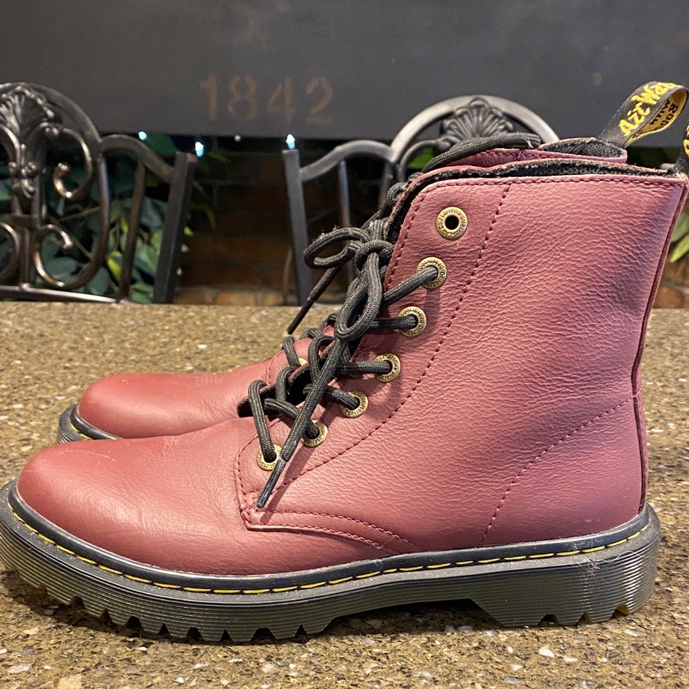Pink Leather Lace-Up Boots